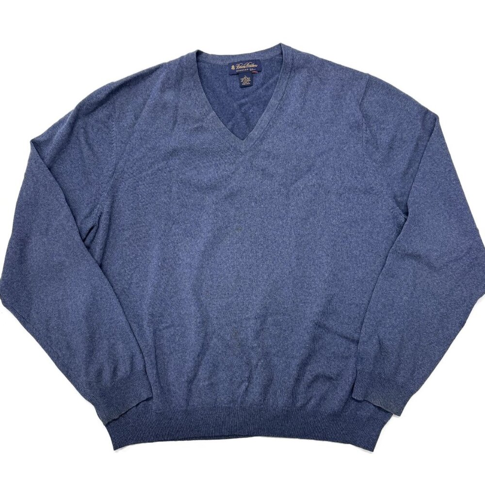 Brooks Brothers Sweater Mens Large Blue V-Neck Merino Wool‎ Stretch Pullover